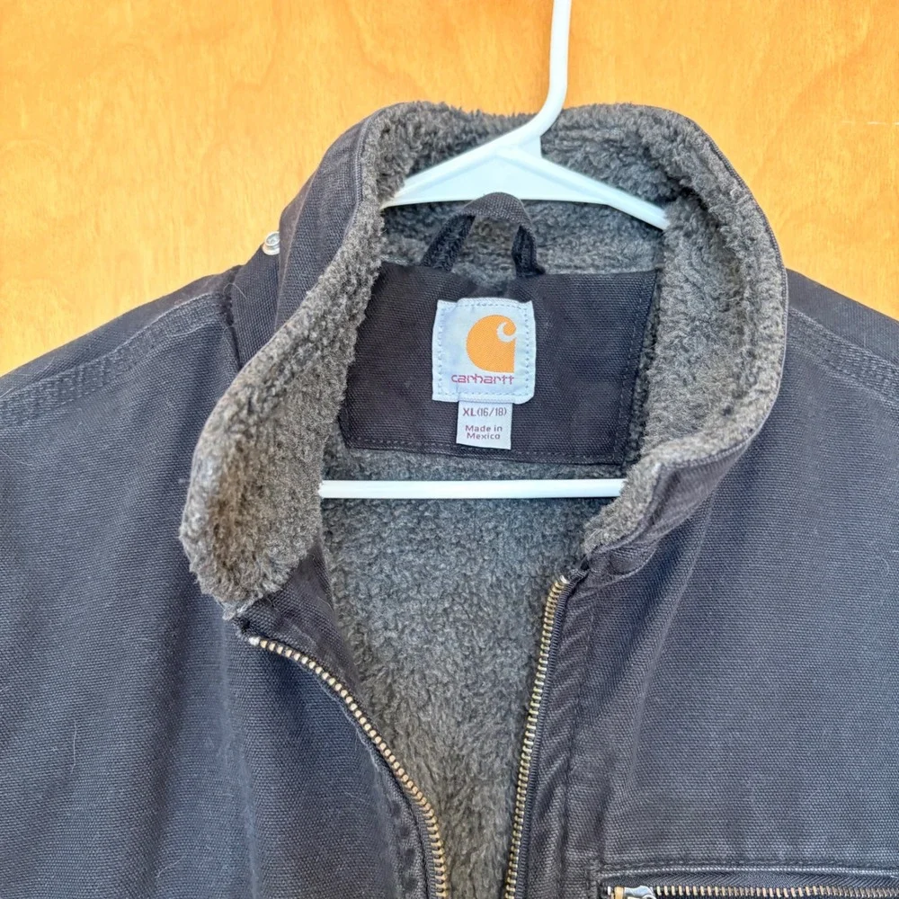 Carhartt Sherpa Lined Work Jacket Black Mens XL 16 18‎ Emerson Logo